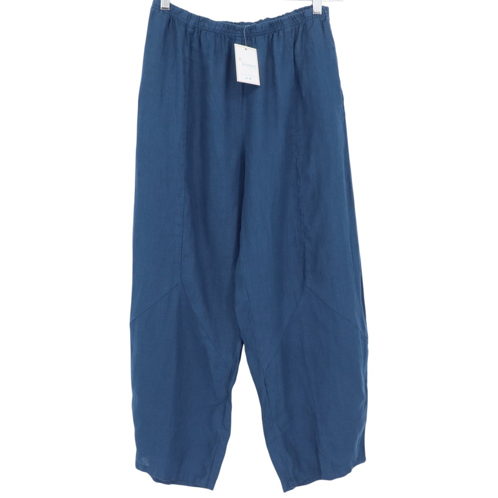 Cut Loose Womens Size M Nava Blue 100% Linen Barrel Crop Pant 4202431 NWT